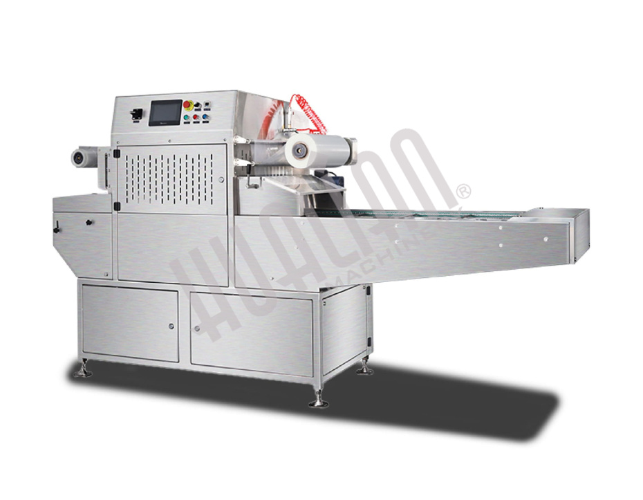 Автоматический конвейерный запайщик лотков с функцией вакуумизации и газации HVT-450A/4 V2 (210*148 нерж., скин, дв. ст. 100м3/ч) Hualian - Купить с доставкой по всему Казахстану