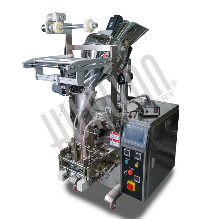 Машина для упаковки трудно-сыпучих продуктов и порошков DXDF-100AX (15-100 мл,4-х шовн., шир.пленки 240 мм, насечка, датер HP-241G, зубчатый нож, шов  Hualian - Купить с доставкой по всему Казахстану