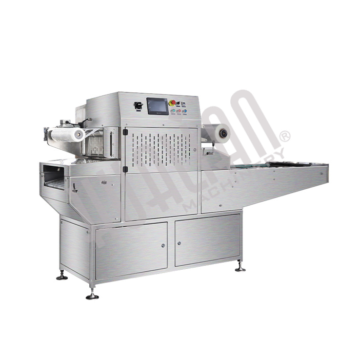 Автоматический конвейерный запайщик лотков с функцией вакуумизации и газации HVT-450A/4 V2 (210*148 нерж., скин, дв. ст. 100м3/ч) Hualian - Купить с доставкой по всему Казахстану